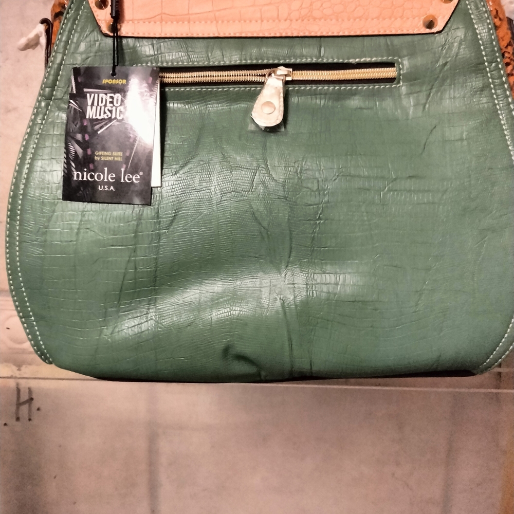Nicole Lee Mallory Two-Tone Leather Satchel- Tan and Mint - Picture 2 of 8